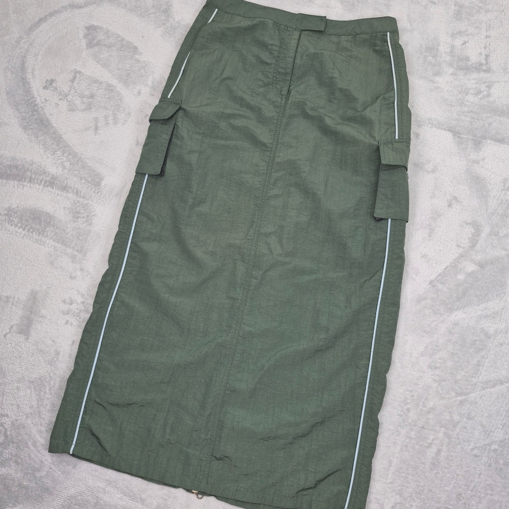 American Eagle Cargo Maxi Performance Green Nylon Skirt Piping Womens 6 (30) M